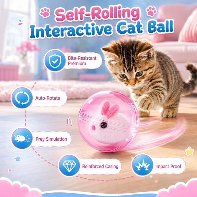 Alt view image 2 of 7 - Automatic Rolling Hamster Ball, Electric Interactive Pet Play Ball, 360° Random Moving Toy for Cat, Dog, Bunny, Kids, Indoor Home Playroom, Travel Use (Pink)