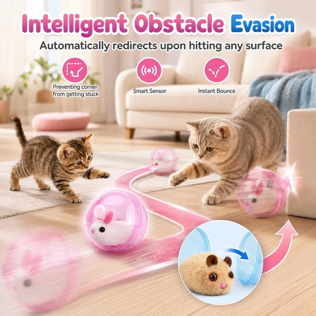 Alt view image 4 of 7 - Automatic Rolling Hamster Ball, Electric Interactive Pet Play Ball, 360° Random Moving Toy for Cat, Dog, Bunny, Kids, Indoor Home Playroom, Travel Use (Pink)