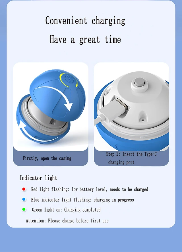 Alt view image 7 of 7 - Dog Toy2-Inch Interactive Dog Toys for Small Dogs (Blue) | For Small Dogs/CatsRechargeable toy ballinteractive smart dog ball toy