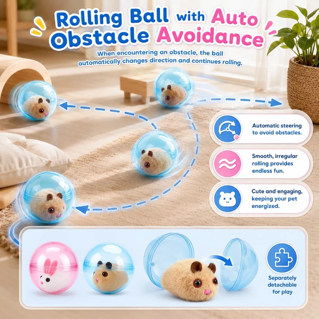 Alt view image 5 of 7 - Automatic Rolling Hamster Ball, Electric Interactive Pet Play Ball, 360° Random Moving Toy for Cat, Dog, Bunny, Kids, Indoor Home Playroom, Travel Use (Pink)