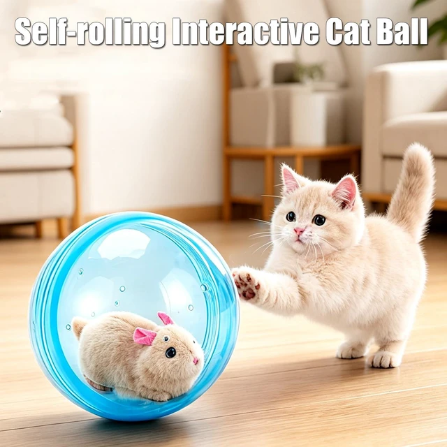 Alt view image 2 of 6 - Rotate 360° Spin Moving Cat Ball - Fun Indoor Interactive Pet Ball | 360° Rotating and Rolling Self-Rolling Interactive Cat Ball Realistic Animal Shapes Blue, Brown Mouse Cute Pet Rotating Toy