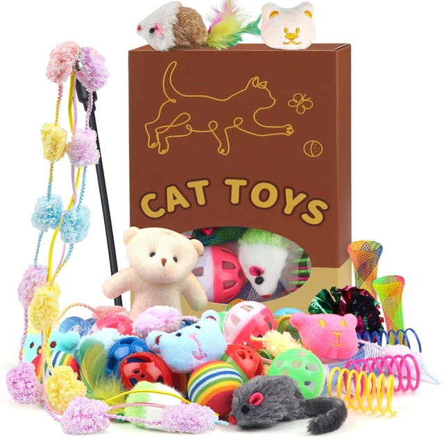 Main image of 30 Pcs Cat Toy Kitten Toys Set, Interactive Cat Toy Wand Cat Springs Ball Toy with Bells, Cat Toys for Bored Indoor Cats, Gift Box Styles