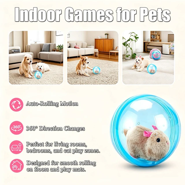 Alt view image 3 of 6 - Rotate 360° Spin Moving Cat Ball - Fun Indoor Interactive Pet Ball | 360° Rotating and Rolling Self-Rolling Interactive Cat Ball Realistic Animal Shapes Blue, Brown Mouse Cute Pet Rotating Toy