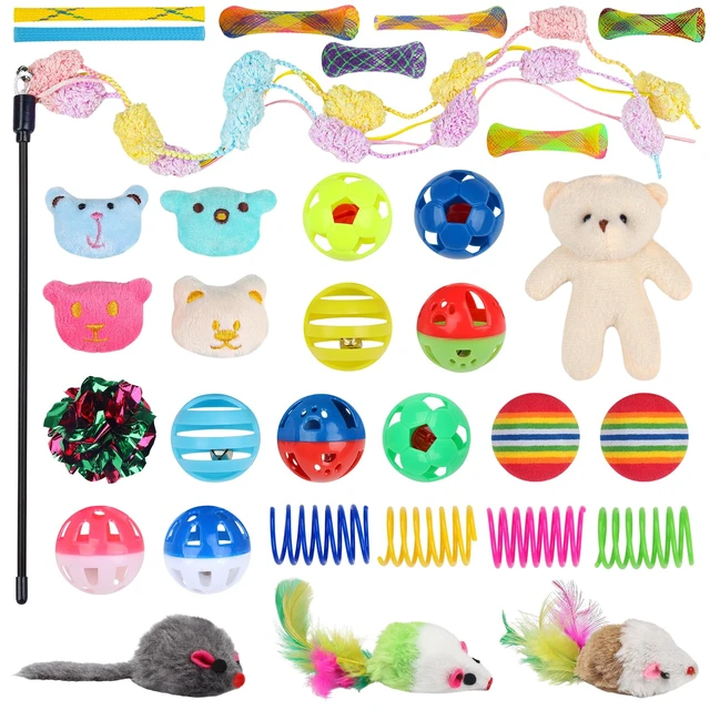 Alt view image 2 of 7 - 30 Pcs Cat Toy Kitten Toys Set, Interactive Cat Toy Wand Cat Springs Ball Toy with Bells, Cat Toys for Bored Indoor Cats, Gift Box Styles