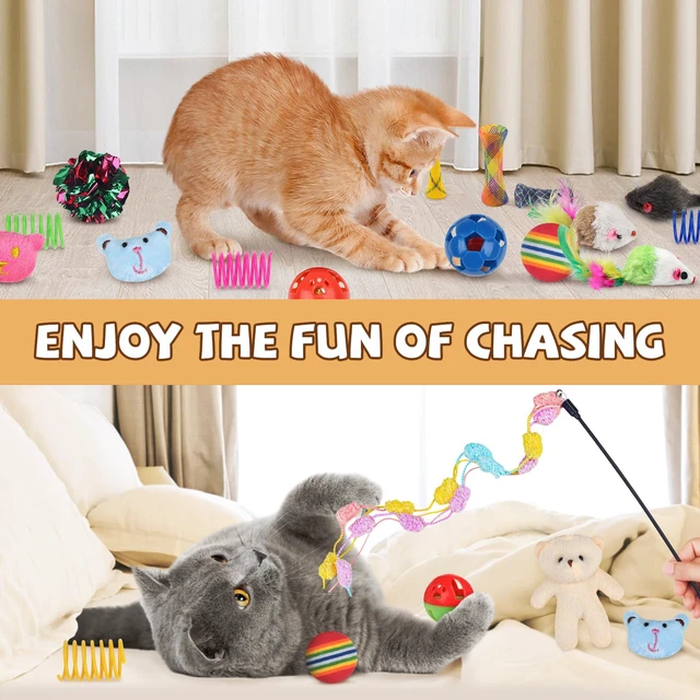 Alt view image 5 of 7 - 30 Pcs Cat Toy Kitten Toys Set, Interactive Cat Toy Wand Cat Springs Ball Toy with Bells, Cat Toys for Bored Indoor Cats, Gift Box Styles