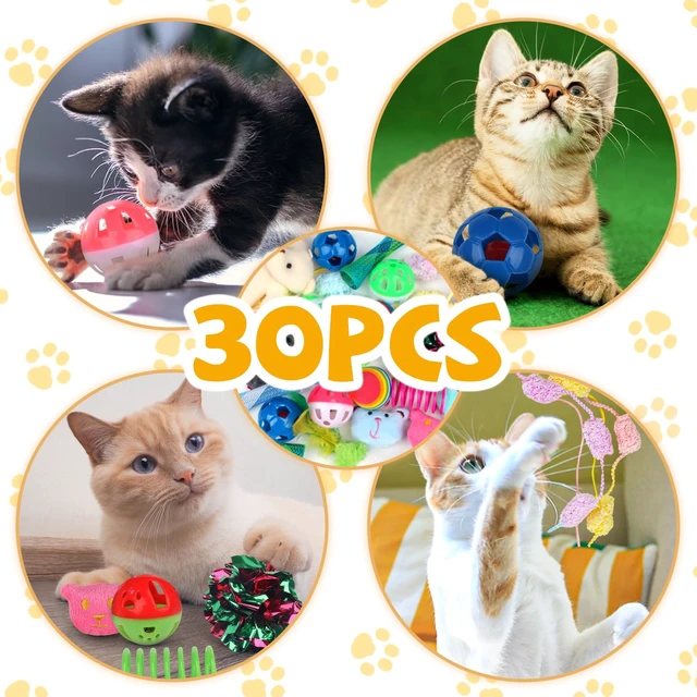 Alt view image 4 of 7 - 30 Pcs Cat Toy Kitten Toys Set, Interactive Cat Toy Wand Cat Springs Ball Toy with Bells, Cat Toys for Bored Indoor Cats, Gift Box Styles