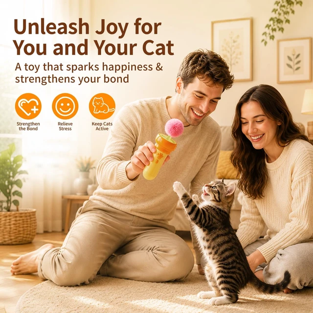 Alt view image 4 of 7 - Cat Fetch Toy Launcher with Fuzzy Ball with Retractable Rope and Fuzzy Ball, Interactive Cat Toys for Indoor Cats, Enrichment Toy(Without Battery)