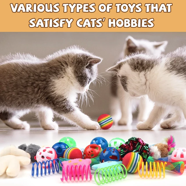 Alt view image 6 of 7 - 30 Pcs Cat Toy Kitten Toys Set, Interactive Cat Toy Wand Cat Springs Ball Toy with Bells, Cat Toys for Bored Indoor Cats, Gift Box Styles