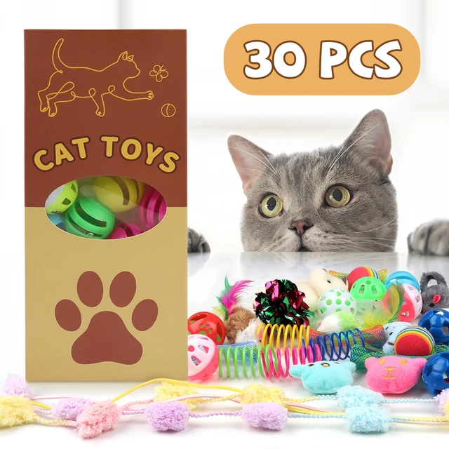 Alt view image 7 of 7 - 30 Pcs Cat Toy Kitten Toys Set, Interactive Cat Toy Wand Cat Springs Ball Toy with Bells, Cat Toys for Bored Indoor Cats, Gift Box Styles