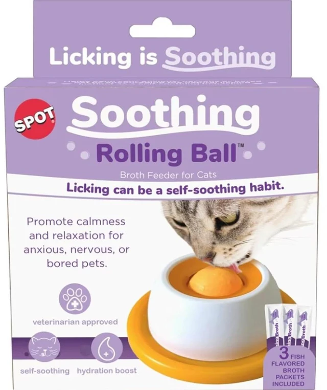 Main image of SPOT Soothing Rolling Ball Broth Feeder for Cats Lickable Self-Soothing Toy for Anxious or Bored Cats, Promotes Calmness & Hydration, Includes Feeder + 3 Broth Tubes