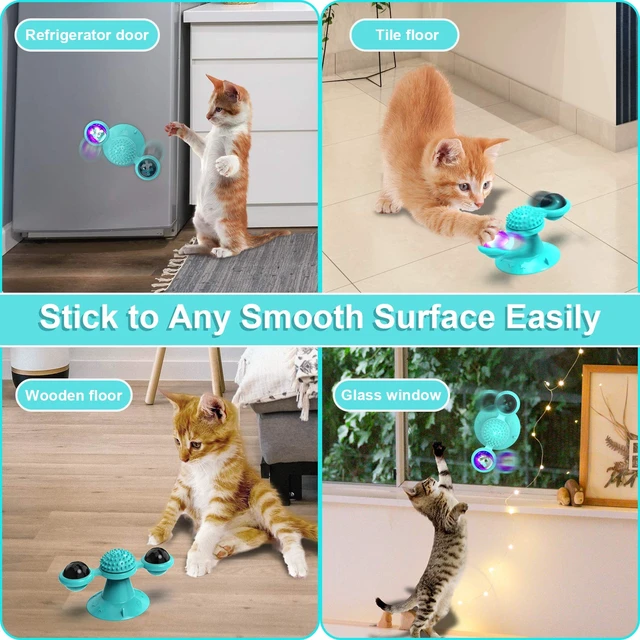 Alt view image 4 of 6 - Interactive Windmill Cat Toys with Catnip : Cat Toys for Indoor Cats Funny Kitten Toys with LED Light Ball Suction CupCat Nip Toy for Cat chew Exercise (Blue)
