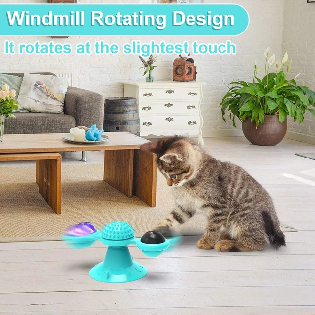 Alt view image 5 of 6 - Interactive Windmill Cat Toys with Catnip : Cat Toys for Indoor Cats Funny Kitten Toys with LED Light Ball Suction CupCat Nip Toy for Cat chew Exercise (Blue)