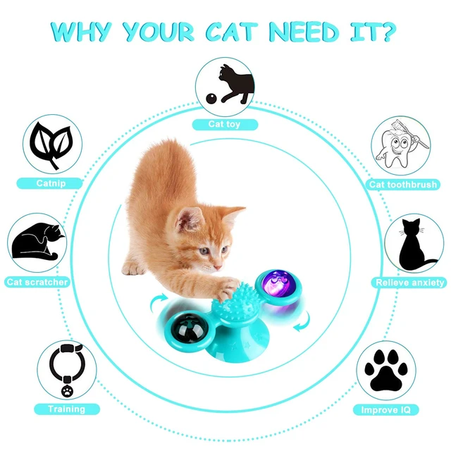 Alt view image 6 of 6 - Interactive Windmill Cat Toys with Catnip : Cat Toys for Indoor Cats Funny Kitten Toys with LED Light Ball Suction CupCat Nip Toy for Cat chew Exercise (Blue)