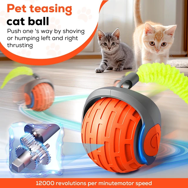 Alt view image 3 of 7 - 2025 New Interactive Cat Ball Toy for Indoor Cats Rotating Ball Toys,Automatic Moving for Bored Indoor Kitten,360°Automatic Rolling Balls Toy Electric Dogs Cat Balls(Orange)