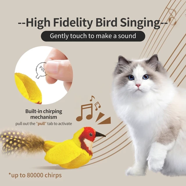 Alt view image 2 of 7 - Interactive Chirping Cat Toys with Catnip and Feather,3.5'',2Pcs | Match with Teaser,Realistic Chirping,Lifelike Bird,Natural Catnip,Indoor Kitty Kitten Exercise,Teething and Kicking