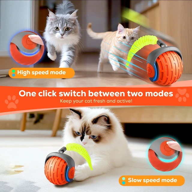 Alt view image 5 of 7 - 2025 New Interactive Cat Ball Toy for Indoor Cats Rotating Ball Toys,Automatic Moving for Bored Indoor Kitten,360°Automatic Rolling Balls Toy Electric Dogs Cat Balls(Orange)