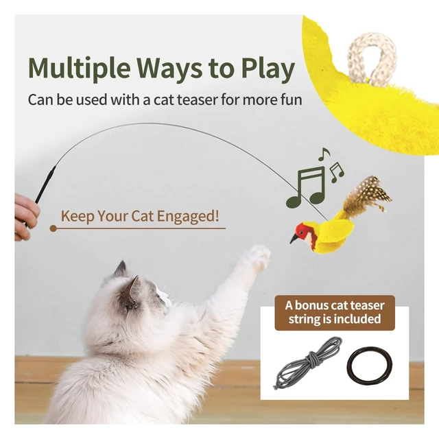 Alt view image 3 of 7 - Interactive Chirping Cat Toys with Catnip and Feather,3.5'',2Pcs | Match with Teaser,Realistic Chirping,Lifelike Bird,Natural Catnip,Indoor Kitty Kitten Exercise,Teething and Kicking