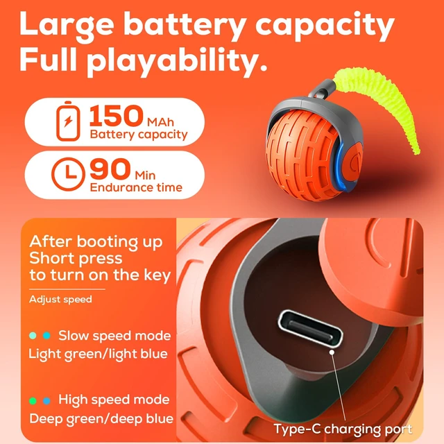 Alt view image 6 of 7 - 2025 New Interactive Cat Ball Toy for Indoor Cats Rotating Ball Toys,Automatic Moving for Bored Indoor Kitten,360°Automatic Rolling Balls Toy Electric Dogs Cat Balls(Orange)