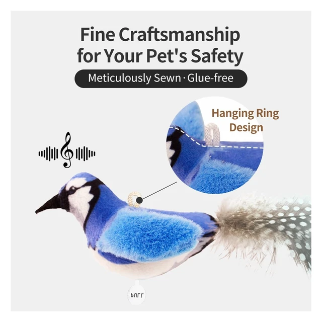 Alt view image 5 of 7 - Interactive Chirping Cat Toys with Catnip and Feather,3.5'',2Pcs | Match with Teaser,Realistic Chirping,Lifelike Bird,Natural Catnip,Indoor Kitty Kitten Exercise,Teething and Kicking