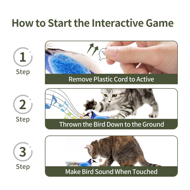 Alt view image 6 of 7 - Interactive Chirping Cat Toys with Catnip and Feather,3.5'',2Pcs | Match with Teaser,Realistic Chirping,Lifelike Bird,Natural Catnip,Indoor Kitty Kitten Exercise,Teething and Kicking