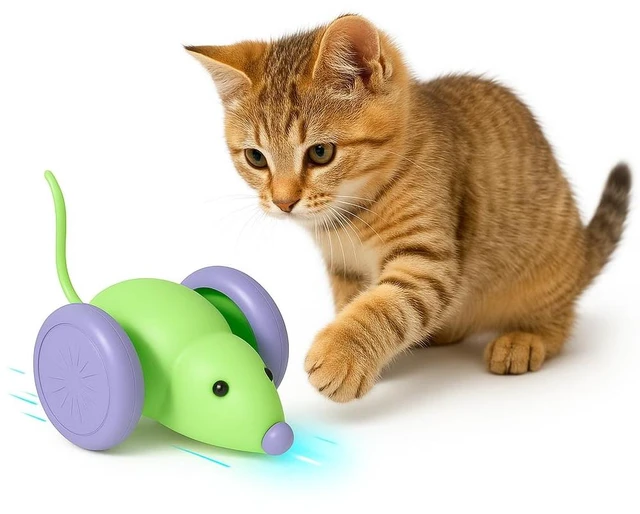 Main image of Interactive Cat Toy, USB Rechargeable Rolling Mouse with LED, Automatic Motion-Activated Chase Toy, Quiet Indoor Exercise for Cats & Kittens