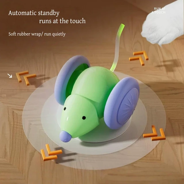 Alt view image 2 of 6 - Interactive Cat Toy, USB Rechargeable Rolling Mouse with LED, Automatic Motion-Activated Chase Toy, Quiet Indoor Exercise for Cats & Kittens