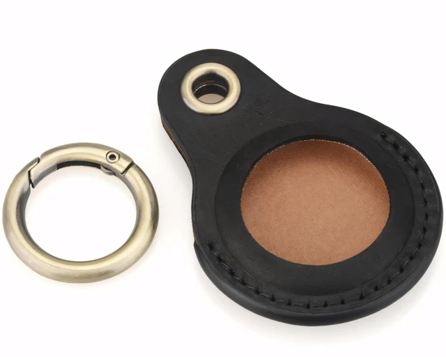 Alt view image 2 of 7 - Genuine Leather AirTag Keychain Holder Compatible with Apple AirTags Keyring, Anti Lost Secure Key Ring Case for Pet Collar Luggage Suitcase Tracking Travel, Protective Air Tag Key Chain Cover, Black