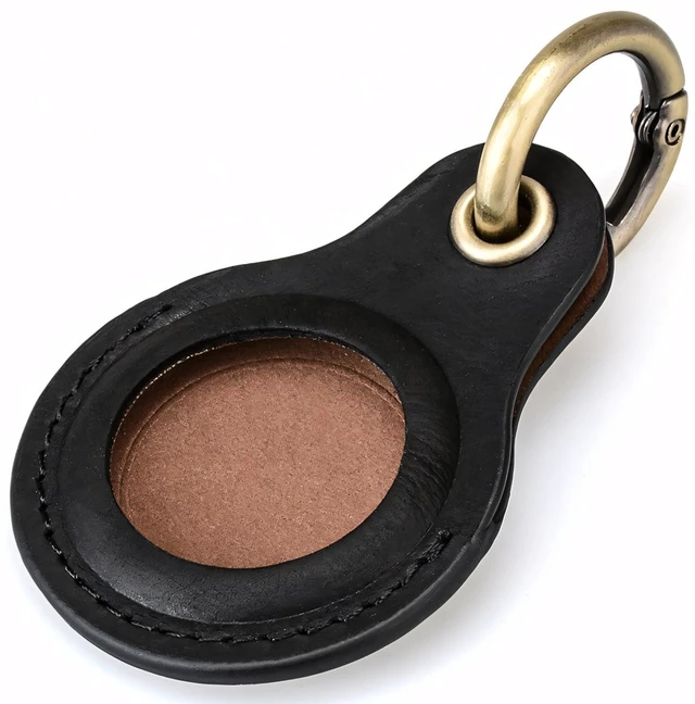 Alt view image 4 of 7 - Genuine Leather AirTag Keychain Holder Compatible with Apple AirTags Keyring, Anti Lost Secure Key Ring Case for Pet Collar Luggage Suitcase Tracking Travel, Protective Air Tag Key Chain Cover, Black