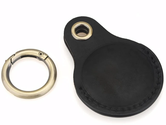 Alt view image 3 of 7 - Genuine Leather AirTag Keychain Holder Compatible with Apple AirTags Keyring, Anti Lost Secure Key Ring Case for Pet Collar Luggage Suitcase Tracking Travel, Protective Air Tag Key Chain Cover, Black