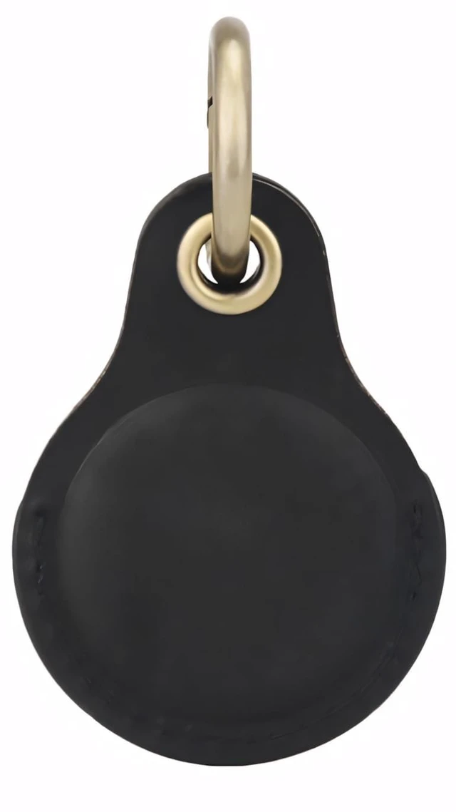 Alt view image 6 of 7 - Genuine Leather AirTag Keychain Holder Compatible with Apple AirTags Keyring, Anti Lost Secure Key Ring Case for Pet Collar Luggage Suitcase Tracking Travel, Protective Air Tag Key Chain Cover, Black