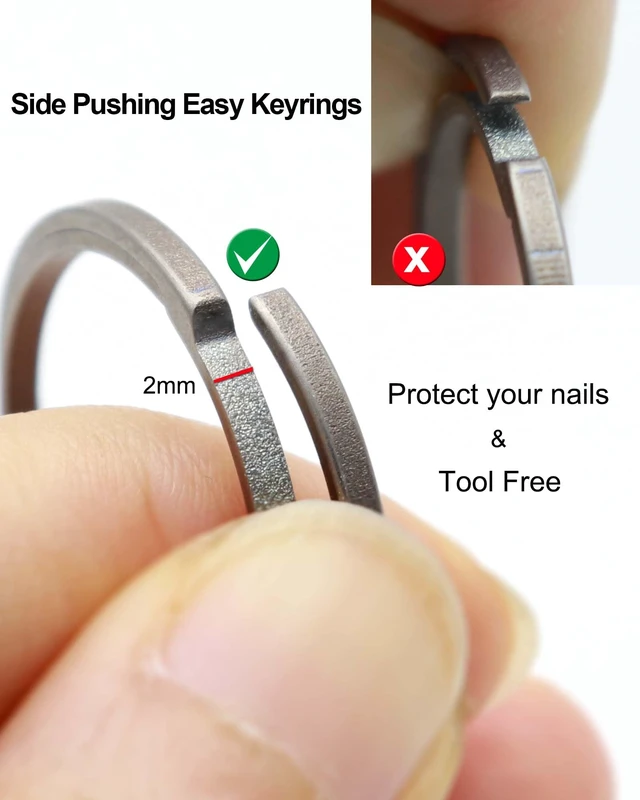 Alt view image 3 of 7 - Titanium Key Rings Heavy Duty Side Push Easy Open Split Keychain Rings | No Nail Damage, Ultra Lightweight Dog Tag Ring, Bulk Keyrings for Car Keys, Hypoallergenic, Never Rusty, EDC Gift for Men