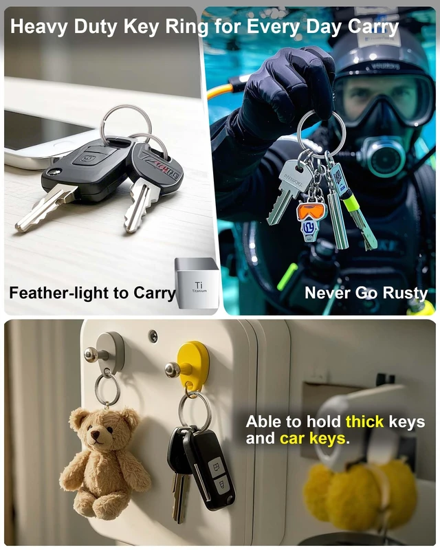 Alt view image 4 of 7 - Titanium Key Rings Heavy Duty Side Push Easy Open Split Keychain Rings | No Nail Damage, Ultra Lightweight Dog Tag Ring, Bulk Keyrings for Car Keys, Hypoallergenic, Never Rusty, EDC Gift for Men
