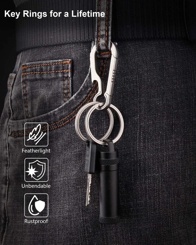 Alt view image 5 of 7 - Titanium Key Rings Heavy Duty Side Push Easy Open Split Keychain Rings | No Nail Damage, Ultra Lightweight Dog Tag Ring, Bulk Keyrings for Car Keys, Hypoallergenic, Never Rusty, EDC Gift for Men