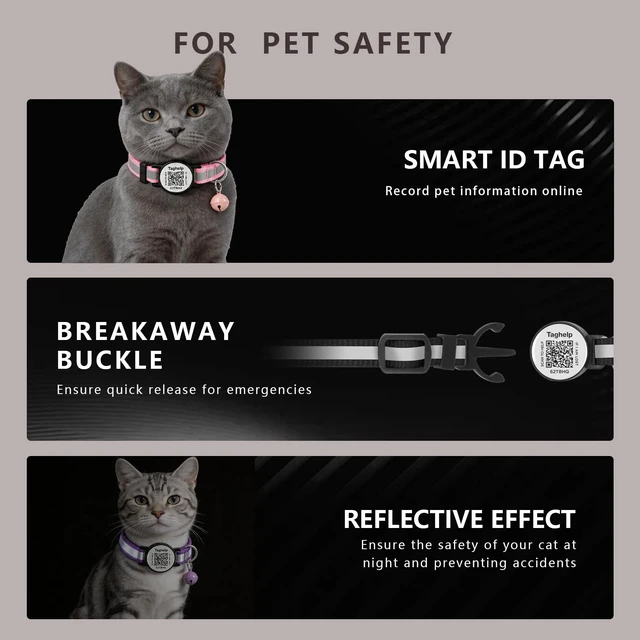 Alt view image 3 of 7 - 2 Pack Breakaway Cat Collar with QR Code & Bell, Reflective Safety Collar with Never-Lost Digital ID Tag, Adjustable 7.5-12.5 Inch for Indoor Outdoor Cats (Purple & Pink)