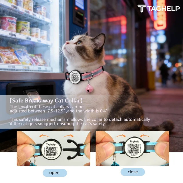 Alt view image 4 of 7 - 2 Pack Breakaway Cat Collar with QR Code & Bell, Reflective Safety Collar with Never-Lost Digital ID Tag, Adjustable 7.5-12.5 Inch for Indoor Outdoor Cats (Purple & Pink)