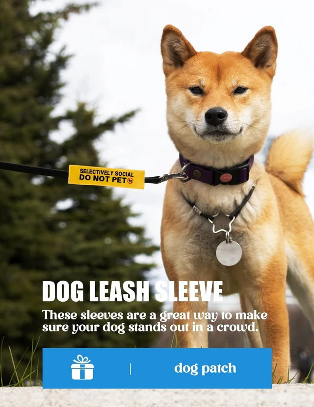 Alt view image 2 of 6 - Selectively Social Dog Leash Sleeve - Funny Yellow Alert Hanging ID Patch Tag, Do Not Pet Leash Sleeve Service Dog Accessory, Pet Birthday Gift for Dog Owners