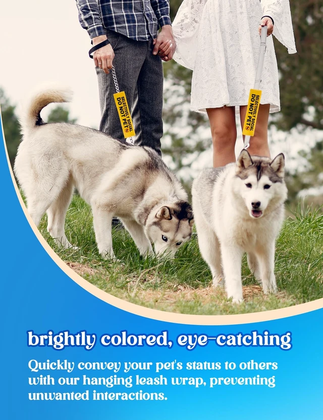 Alt view image 3 of 6 - Selectively Social Dog Leash Sleeve - Funny Yellow Alert Hanging ID Patch Tag, Do Not Pet Leash Sleeve Service Dog Accessory, Pet Birthday Gift for Dog Owners