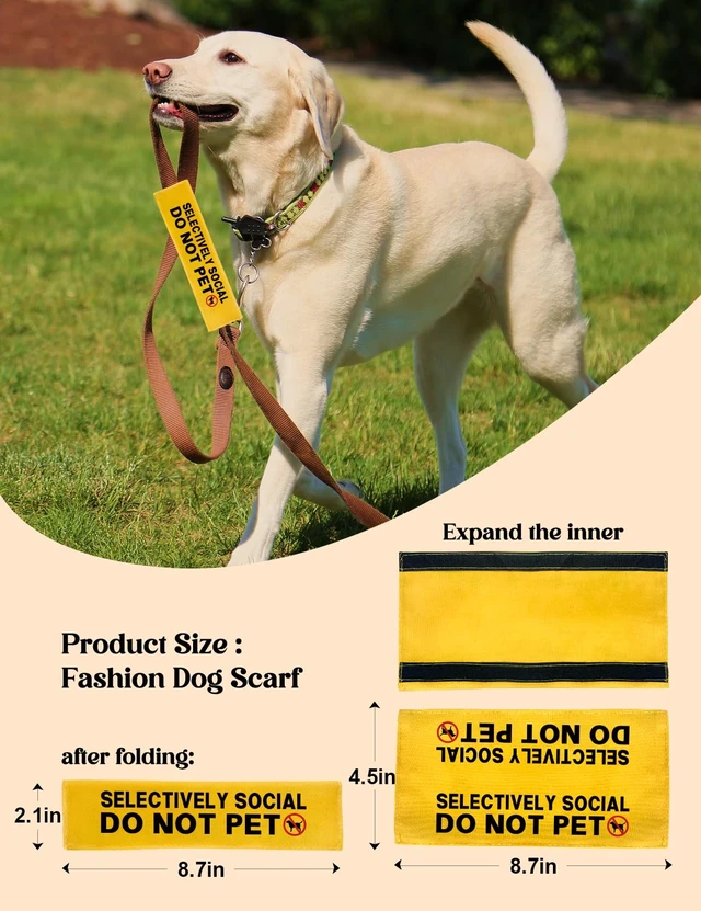 Alt view image 6 of 6 - Selectively Social Dog Leash Sleeve - Funny Yellow Alert Hanging ID Patch Tag, Do Not Pet Leash Sleeve Service Dog Accessory, Pet Birthday Gift for Dog Owners