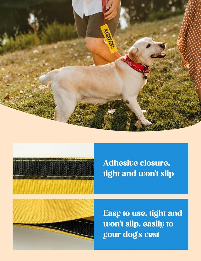 Alt view image 4 of 6 - Selectively Social Dog Leash Sleeve - Funny Yellow Alert Hanging ID Patch Tag, Do Not Pet Leash Sleeve Service Dog Accessory, Pet Birthday Gift for Dog Owners