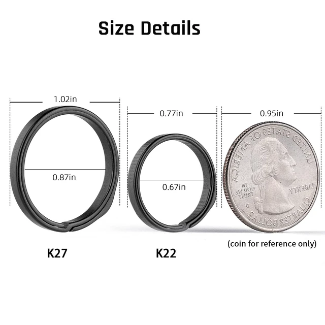 Alt view image 2 of 7 - Titanium Key Chain Rings, Heavy Duty Keychain Rings (Black,K27x2) | Split Keyring for Car Keys, Dog Tags,Carabiner