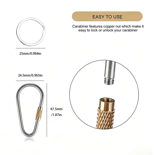 Alt view image 7 of 7 - 6 Pack Titanium Screw Lock Carabiners, Small Keychain Clips with Key Rings | Practical daily EDC accessory, ideal for purse charms, dog leashes, pet tags, fishing gear, outdoor gear and DIY charms