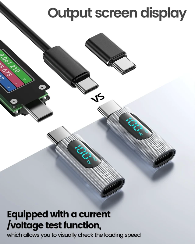 Alt view image 3 of 7 - 2Pack 100W USB C Female to Male Extension Adapter - Type C Power Meter Tester with Digital Display for iPad Pro, iPhone 15 Pro Max, MacBook Pro Laptop