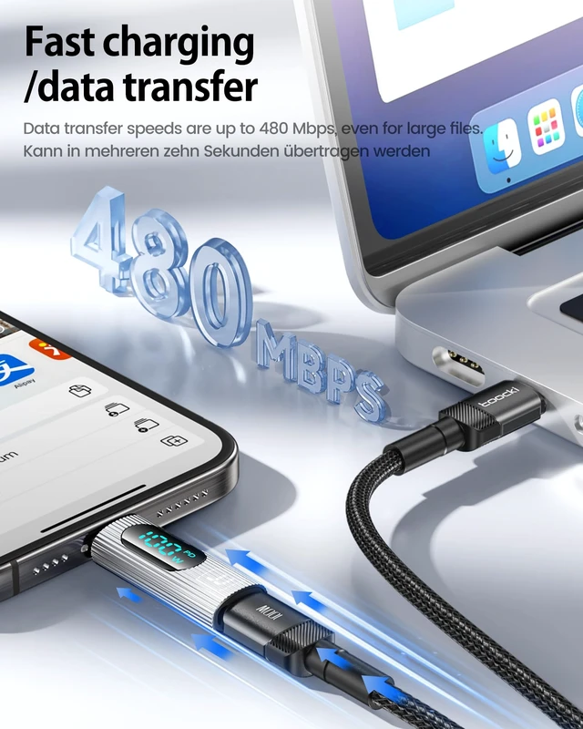 Alt view image 5 of 7 - 2Pack 100W USB C Female to Male Extension Adapter - Type C Power Meter Tester with Digital Display for iPad Pro, iPhone 15 Pro Max, MacBook Pro Laptop