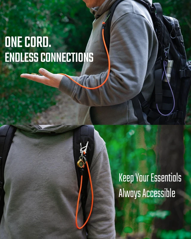 Alt view image 7 of 7 - KC05 Cell Phone Lanyard with Multi-Tool Carabiner (Orange) | Anti Theft Phone Strap, Keychain Lanyard for Keys EDC Gear, Multi-Purpose Stretchy Tether for Travel Hiking Climbing Skiing