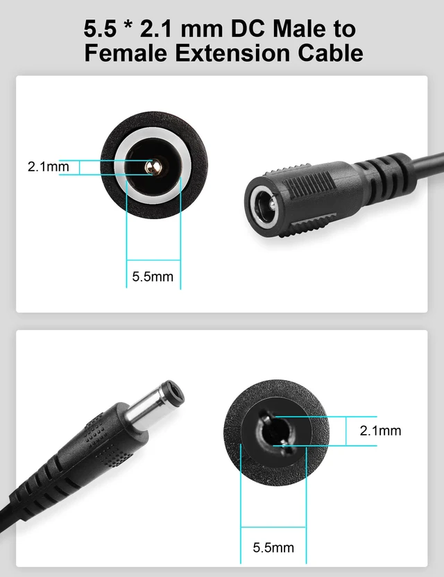 Alt view image 2 of 6 - 39.4in Guitar Effect Pedal Power DC Extension Cable Male to Female | 5.5 x 2.1mm Male to Female, 3.2ft / 1m, 20AWG, Guitar Effect Pedal Lead, Cord Extender Wire 3.2ft, 39.4in, 1m
