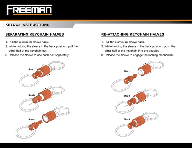 Alt view image 5 of 5 - KEYQC3 Pull Apart Coupler Keychain with 2 Split Rings, 3 Pack,unisex-adult, Orange, Small