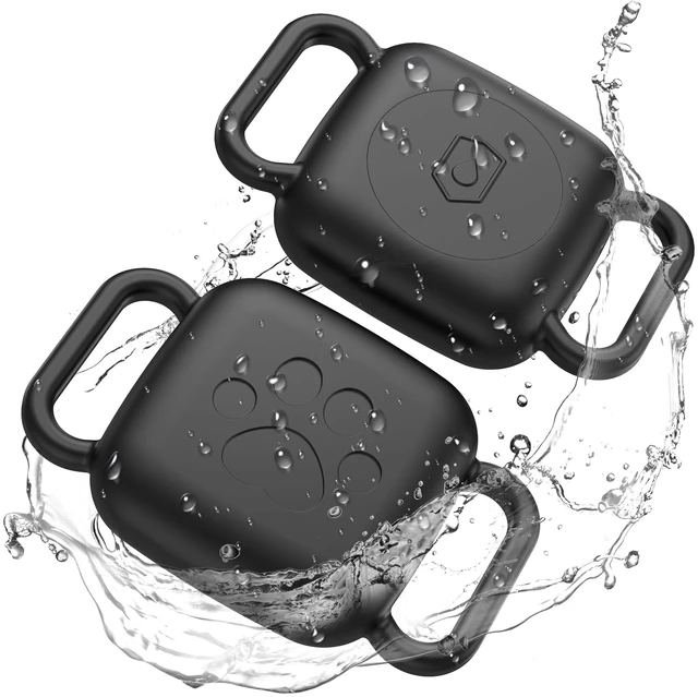 Main image of Dog Collar Holder for Tile Mate 2024/2022 and UGREEN Tracker, Waterproof Silicone Case for Tile by Life 360 2024 cat, Scratch Resistant Dustproof Cover for Life 360 pet Tracker,2 Pack,Black/Black