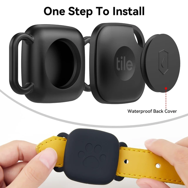 Alt view image 2 of 6 - Dog Collar Holder for Tile Mate 2024/2022 and UGREEN Tracker, Waterproof Silicone Case for Tile by Life 360 2024 cat, Scratch Resistant Dustproof Cover for Life 360 pet Tracker,2 Pack,Black/Black