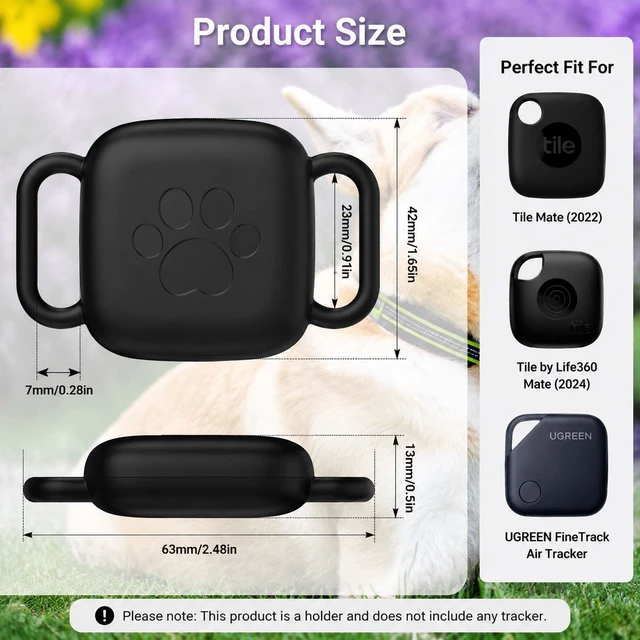 Alt view image 5 of 6 - Dog Collar Holder for Tile Mate 2024/2022 and UGREEN Tracker, Waterproof Silicone Case for Tile by Life 360 2024 cat, Scratch Resistant Dustproof Cover for Life 360 pet Tracker,2 Pack,Black/Black