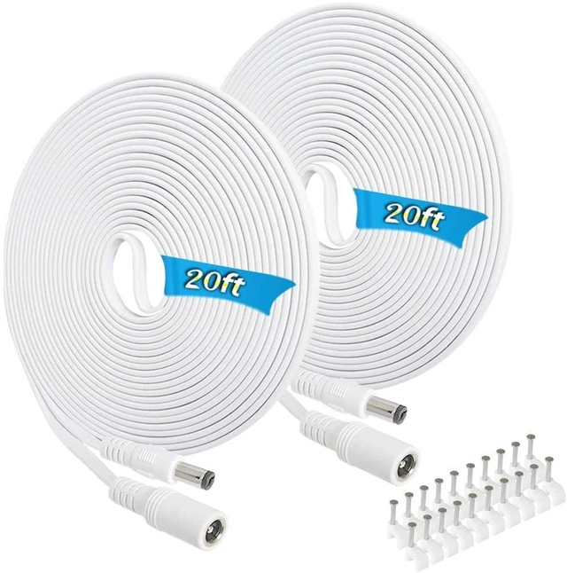 Main image of 2 Pack 20FT DC Power Extension Cable 5.5mm x 2.1mm12v DC Extension Cord Power Adapter for CCTV Security Camera Surveillance IP Camera,LED Strip,24v 12 Volt Male to Female Plug Flat Cable (20FT)